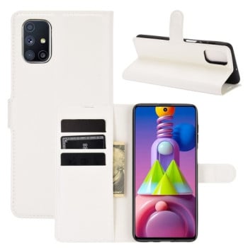Чехол-книжка с фактурой Litchi и магнитным хлястиком на Samsung Galaxy M51 - белый