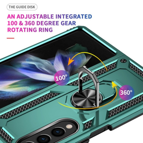 Противоударный чехол-подставка 360 Degree Rotating Holder на Samsung Galaxy Fold4 - темно-зеленый