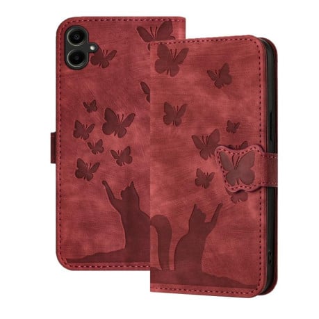 Чохол-книжка з тисненням Butterfly Cat м'яка фактура з магнітним хлястиком на Samsung Galaxy A07 4G / A06 4G - червоний