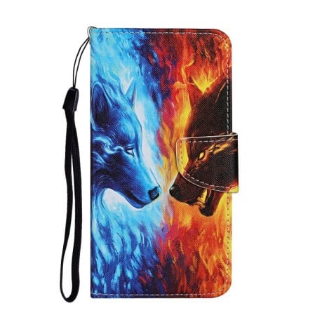 Чехол-книжка Colored Drawing Pattern для Realme 9i/OPPO A76/A96 - Flaming Wolf