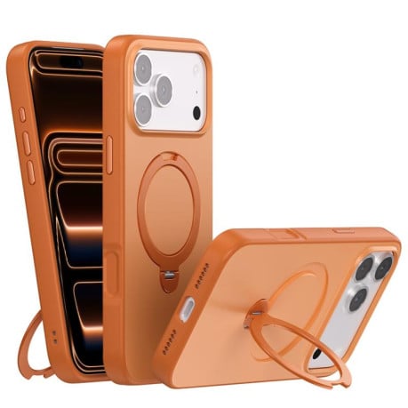 Чехол Contrast Color Rotation с подставкой 360 и Magsafe на iPhone 17 Pro Max - оранжевый