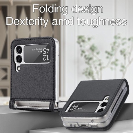 Противоударный чехол Litchi Pattern Folding для Samsung Galaxy Z Flip3 5G - черный