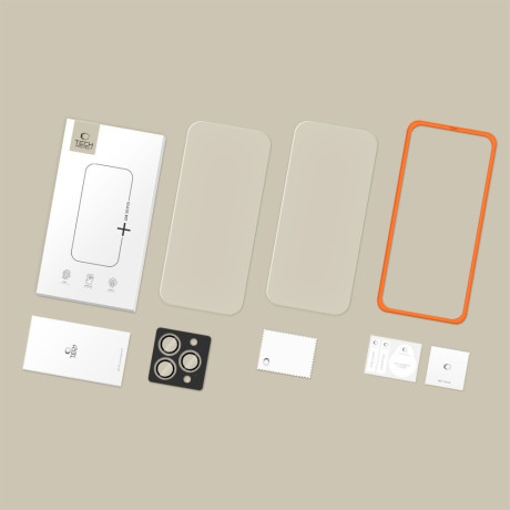 Комплект защитных стекол Tech-Protect Easy Set+ 3-pack tempered glass на iPhone 16 Pro Max / 17 Pro Max - transparent