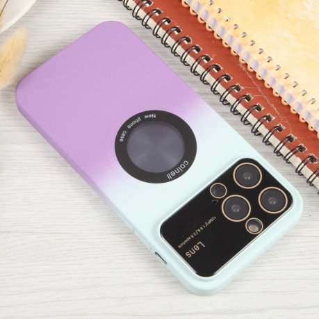 Противоударный чехол Gradient Silicone Shockproof Magsafe для iPhone 15 Plus - бело-фиолетовый