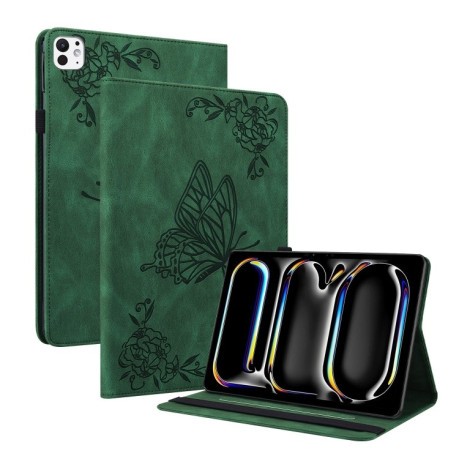 Чехол- книжка Butterfly Flower Embossed Leather на iPad Pro 11 2024 - зеленый