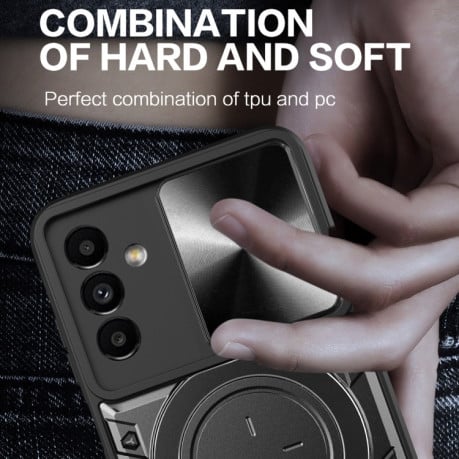 Противоударный чехол CD Texture Sliding Camshield Magnetic Holder на Samsung Galaxy A24 4G - черный