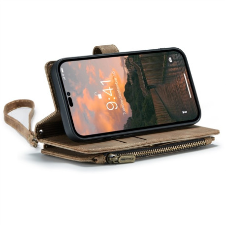 Кожаный чехол-кошелек CaseMe-C30 для  iPhone 14 Pro - коричневый