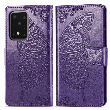 Чохол-книжка Butterfly Love Flower Embossed Samsung Galaxy S20 Ultra-фіолетовий