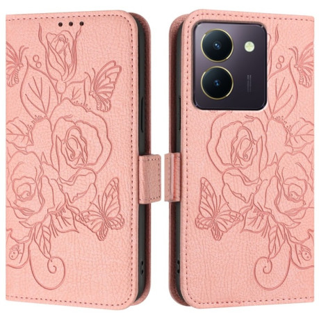 Чохол-книжка Embossed Rose RFID Anti-theft Leather для Vivo Y36 5G/4G/Y27s 4G Global - рожевий