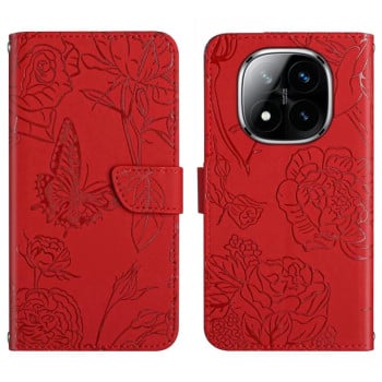 Чехол-книжка с тиснением “бабочки” и магнитным хлястиком на Xiaomi  Redmi Note 14 Pro 4G - красный