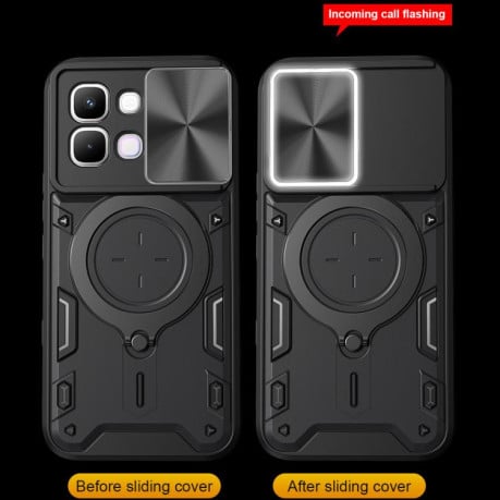 Чехол со шторкой камеры CD фактурой и подставкой на Infinix Note 60 Pro 5G — серебристый