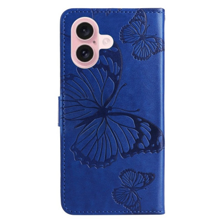 Чехол-книжка Embossed Butterfly для iPhone 16 - синий