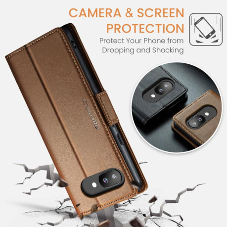 Чохол-книжка CaseMe 023 Butterfly Buckle Litchi Texture RFID Anti-theft Leather для Google Pixel 9a - коричневий