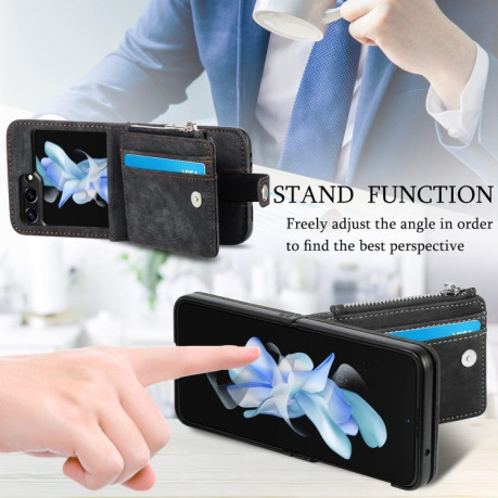 Противоударный чехол Skin-feel Zipper Wallet для Samsung Galaxy Flip 5 - черный