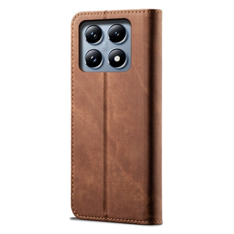 Чехол книжка Denim Texture Casual Style на Xiaomi 14T Pro - коричневый