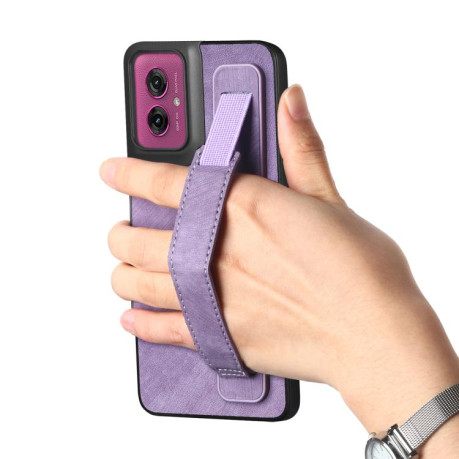 Противоударный чехол Retro Wristband Holder Leather Back для Motorola Moto G55 - фиолетовый