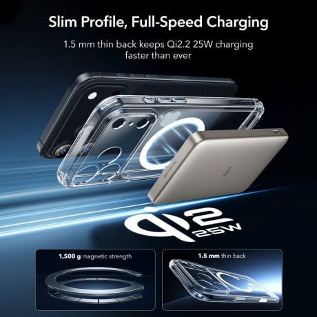 Оригінальний чохол ESR Classic Hybrid з MagSafe + накладка на клавішу на iPhone 17 Pro - Clear