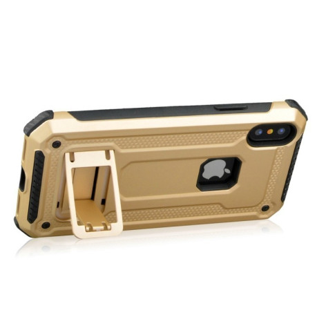 Противоударный чехол с держателем Armor Protective Case на iPhone XS Max золотой