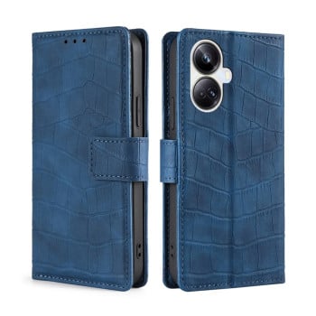 Чехол-книжка с мягким покрытием (Skin Feel), фактура “крокодил” (Crocodile Texture) на  Realme 10 Pro+ 5G - синий