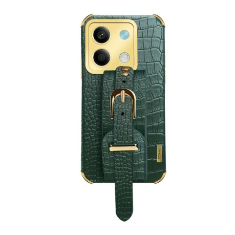Противоударный чехол Electroplated Wrist Strap Crocodile Leather на Xiaomi Redmi Note 13 - зеленый
