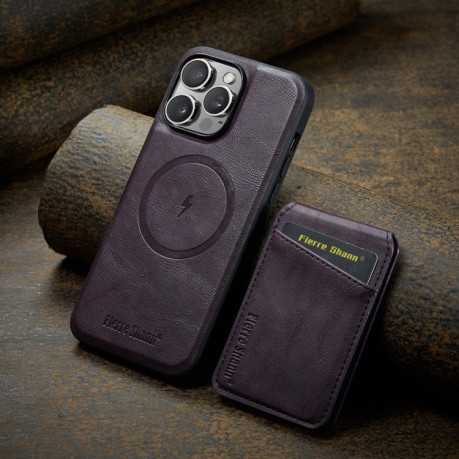 Чохол Fierre Shann Oil Wax Cow Magnetic Card Holder на iPhone 16 Pro - фіолетовий