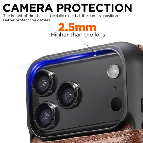 Чехол-книжка Suteni Q06 2-in-1 Multi-function с MagSafe и магнитным хлястиком для iPhone 17 Pro — коричневый