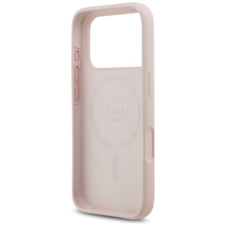 Оригинальный силиконовый чехол Guess Silicone Script Metal Logo с MagSafe на iPhone 17 Pro - Pink