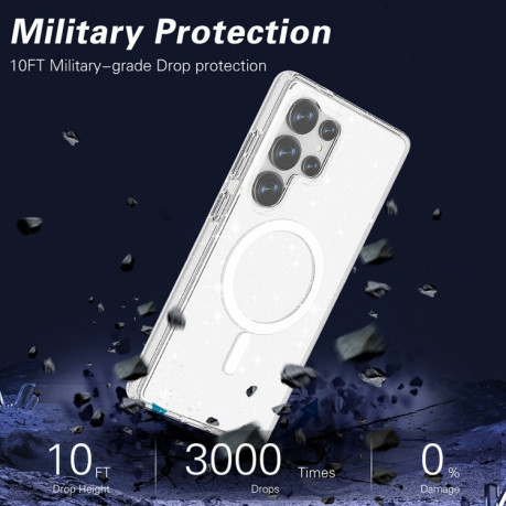 Протиударний чохол Terminator Style Transparent MagSafe Magnetic для Samsung Galaxy S25 Ultra 5G - Glitter White