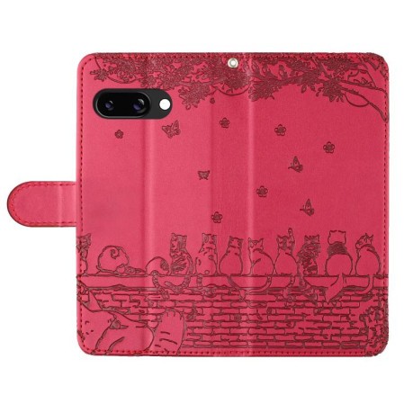 Чехол-книжка Cat Embossing Pattern на Google Pixel 9a - красный