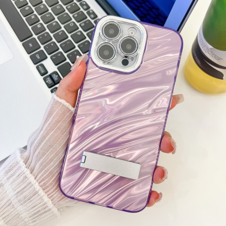 Протиударний чохол Plating Glitter Texture Fold Holder with Lens Film для iPhone 16 Pro Max - Purple Water Ripples