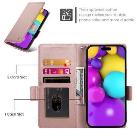 Чехол-книжка Side Buckle Magnetic Frosted Leather для iPhone 16 - розовое золото