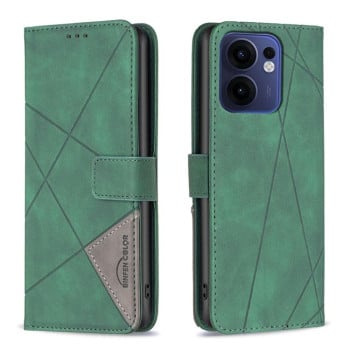 Чохол-книжка з фактурою Rhombus та магнітним хлястиком на OPPO Reno13 F/Reno13 FS - зелений