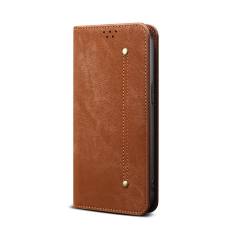 Чехол книжка Denim Texture Casual Style на Motorola Edge 60 Fusion - коричневый