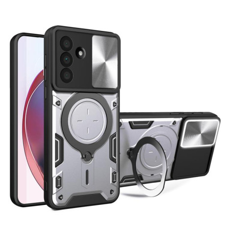 Противоударный чехол CD Texture Sliding Camshield Magnetic Holder на Samsung Galaxy A36 5G - серебристый