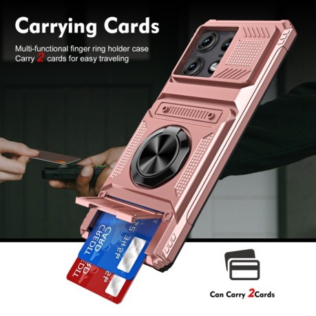 Протиударний чохол Shockproof Card Slot Phone Case with Metal Ring Holder для Motorola Edge 50 Pro - золото