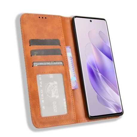 Чехол-книжка Magnetic Buckle Retro Crazy Horse Texture на Infinix Zero 30 4G - коричневый