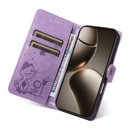 Чехол-книжка Cat Embossing Pattern на Xiaomi 15T Pro 5G EU 173mm - фиолетовый