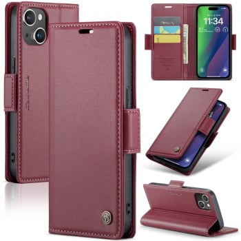 Чехол-книжка CaseMe 023 Butterfly Buckle Litchi Texture RFID Anti-theft Leather для iPhone 15 - винно-красный