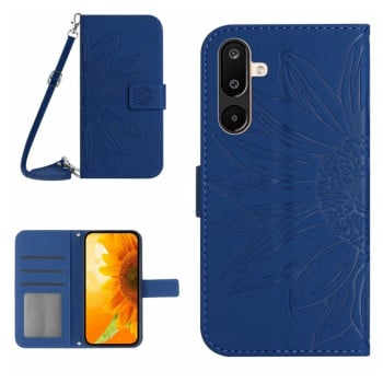 Чехол-книжка Skin Feel с рисунком подсолнуха на Samsung Galaxy F16 5G / M16 5G - синий