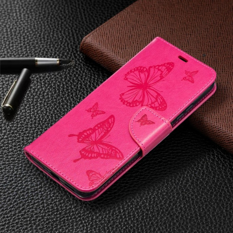Чехол-книжка Butterflies Pattern на Xiaomi Redmi 9A - пурпурно-красный
