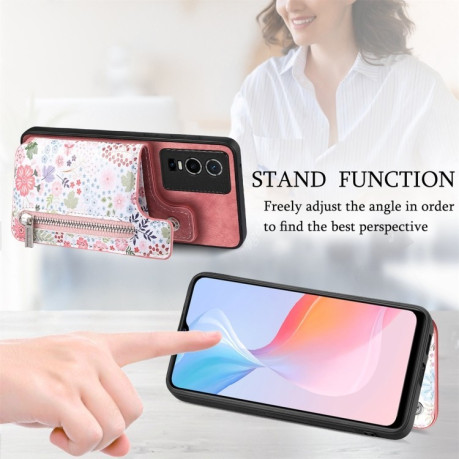 Чохол протиударний Retro Painted Zipper Wallet для Vivo Y76 5G - рожевий