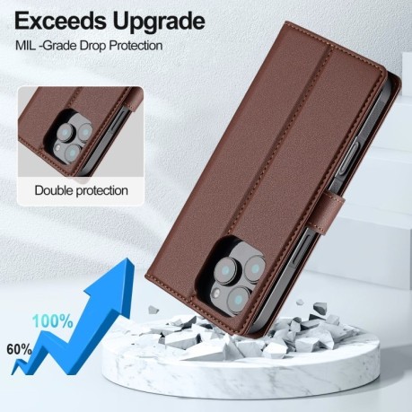 Чехол-книжка LCIMEEKE L2 Series Detachable Magsafe для iPhone 16 Pro - коричневый