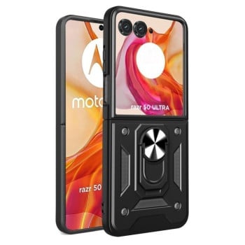 Протиударний чохол Armor Ring Holder TPU Hybrid PC для Motorola Razr 50 Ultra 5G - чорний