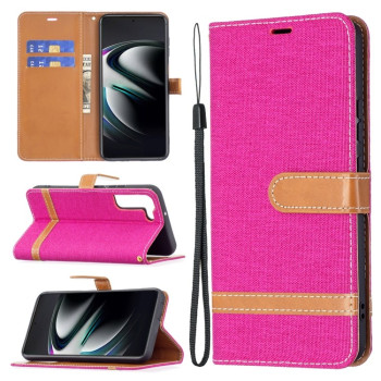 Чохол-книжка Color Matching Denim Texture на Samsung Galaxy S22 Plus 5G - пурпурно-червоний