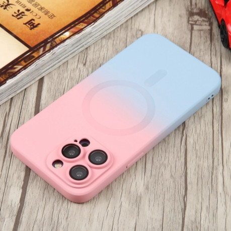 Противоударный чехол Liquid Silicone Full (Magsafe) для iPhone 15 Pro - розово-синий