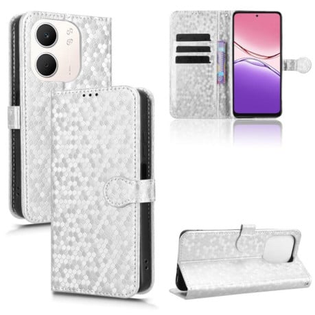 Чехол-книжка с фактурой Honeycomb Dot и магнитным хлястиком на OPPO A5x 5G / 4G Global - серебристый