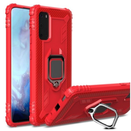 Протиударний чохол Carbon Fiber Protective Case with 360 Degree Rotating Ring Holder Samsung Galaxy S20 -червоний