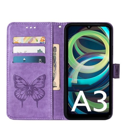 Чехол-книжка Embossed Butterfly для Xiaomi Redmi A3 - фиолетовый