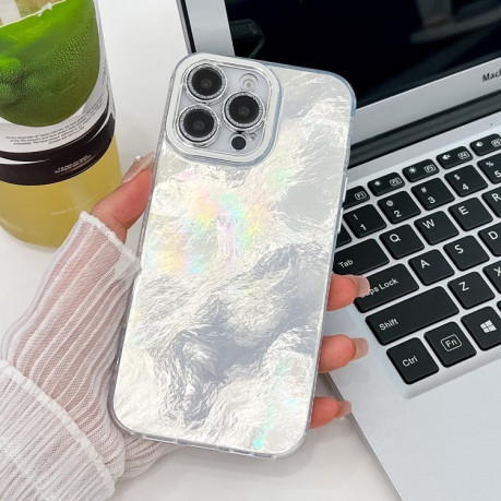 Противоударный чехол Plating Glitter Texture TPU with Lens Film для iPhone 16 Pro - White  Tinfoil Texture