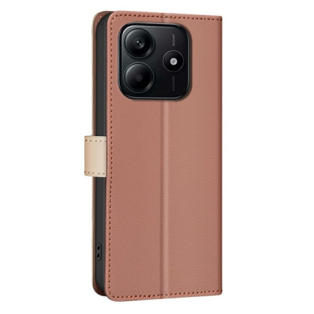 Чехол-книжка Color Matching RFID Anti-theft Leather для Xiaomi Redmi Note 14 5G/Poco M7 Pro 5G - коричневый